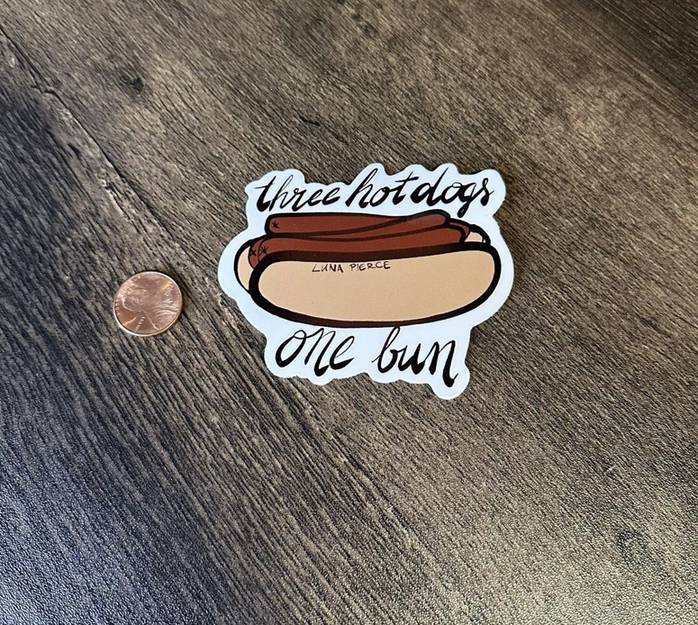 Three Hotdogs One Bun Luna Pierce 2.5” vinyl sticker