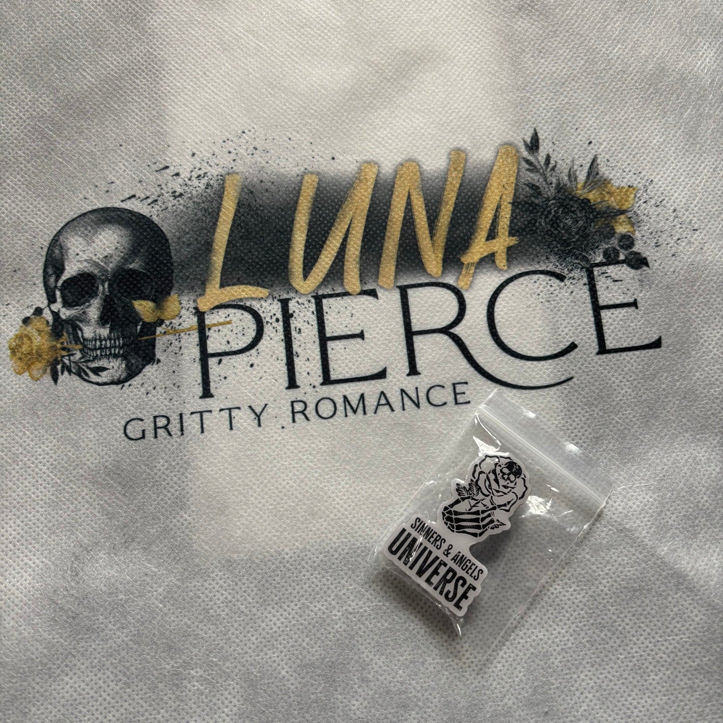LUNA PIERCE TOTE BAG-PIN-STICKER PACK (SEVEN 2.5" stickers)