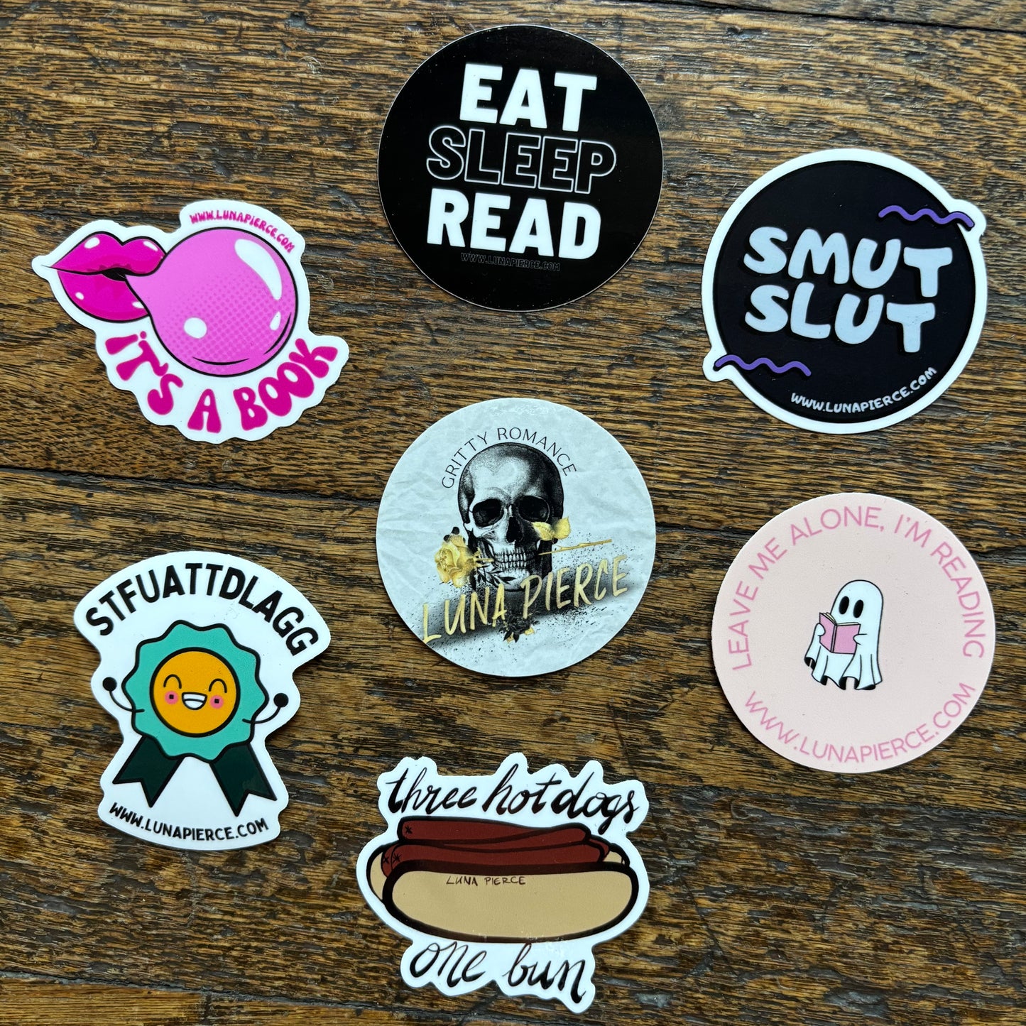 LUNA PIERCE TOTE BAG-PIN-STICKER PACK (SEVEN 2.5" stickers)